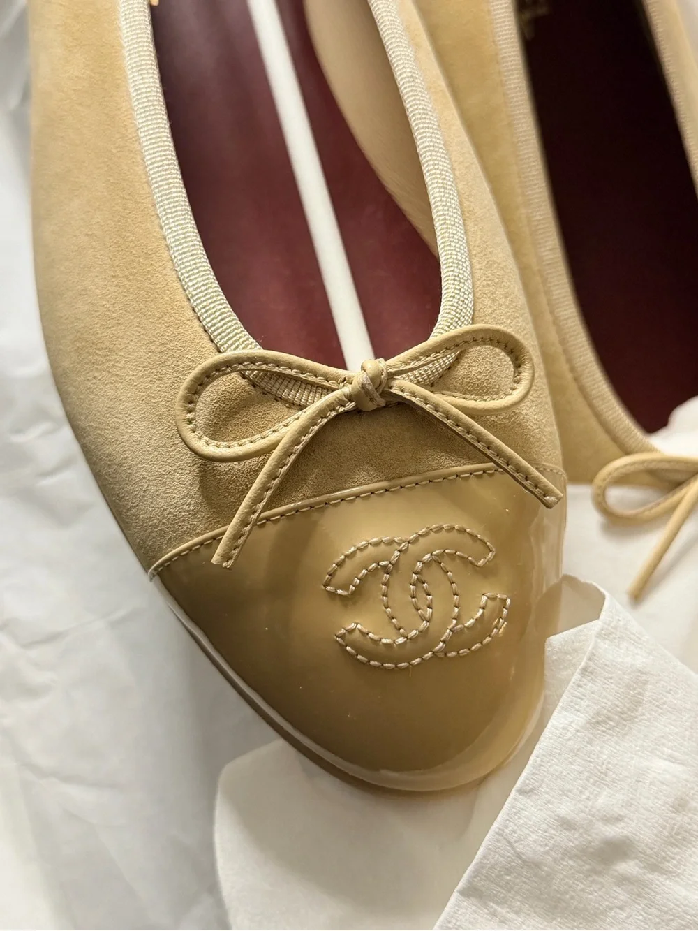 🤍New Chanel Beige Suede Patent Leather 100% AUTHENTIC 🤍
